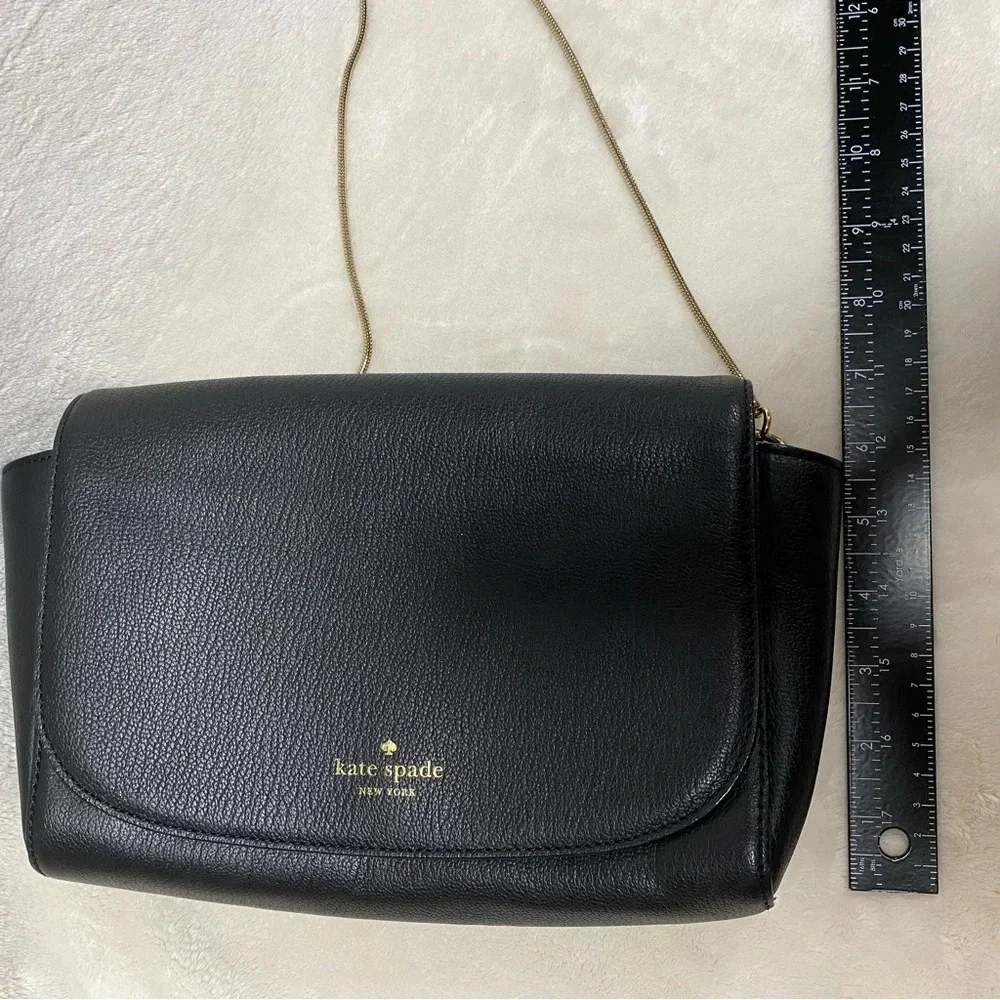 Kate Spade Jill Longacre Couth Black Leather Shoulder‎ Bag Handbag Chain Strap